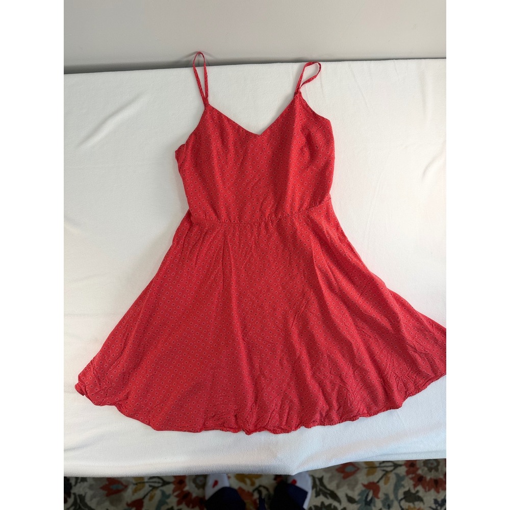 Gap Dress Womens S Red Geometric Sun Spaghetti Strap Smocked Back Boho Summer